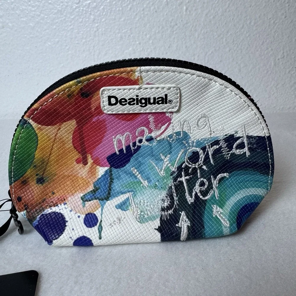 New Desigual Make-up Bag Toiletry Embroidered Believe In Yourself Pouch Colorful